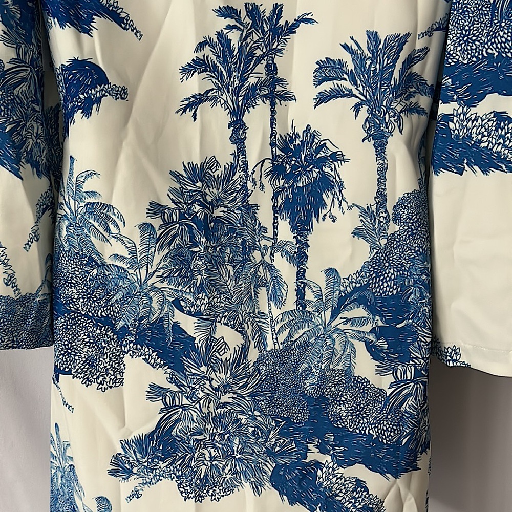 Mestiza NWT Gorgeous Cream/Blue Palm Tree 3/4 Bell Sleeve Mini Dress **Size XS** - Picture 4 of 6